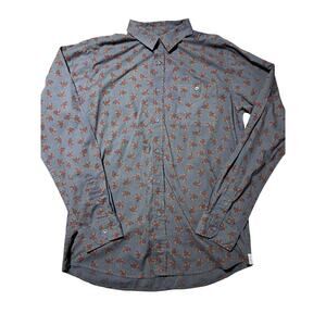 Ezekiel Mens L Dark Grey & Maroon Floral Button Down Dress Shirt